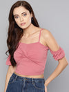 Veni Vidi Vici Mauve Front Twist Puffed Sleeve Top