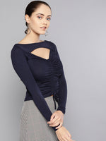 Veni Vidi Vici Navy Peek-A-Boo Full Sleeve Top