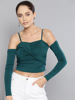 Veni Vidi Vici Dark Green Front Twist Full Sleeve Top