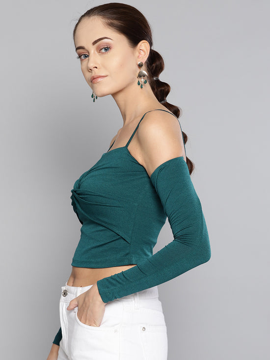 Veni Vidi Vici Dark Green Front Twist Full Sleeve Top