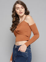 Veni Vidi Vici Brown Front Twist Full Sleeve Top