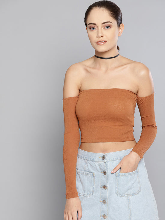 Veni Vidi Vici Brown Tube Full Sleeve Top