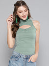 Veni Vidi Vici Sea Green High Neck Keyhole Top