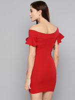 Red Frilled Bandage Bardot Bodycon Dress