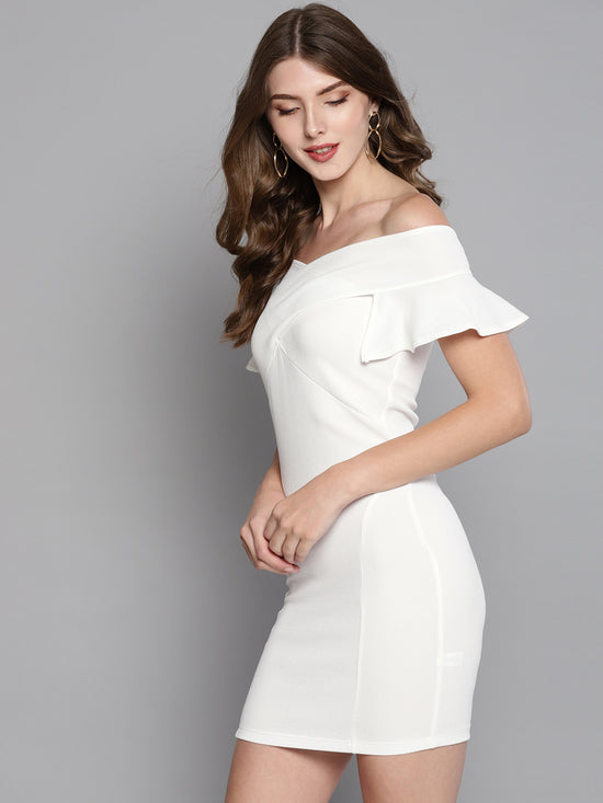 White Frilled Bandage Bardot Bodycon Dress