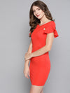 Coral Frilled Bandage Bardot Bodycon Dress