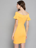 Yellow Frilled Bandage Bardot Bodycon Dress