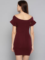 Maroon Frilled Bandage Bardot Bodycon Dress