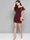 Maroon Frilled Bandage Bardot Bodycon Dress