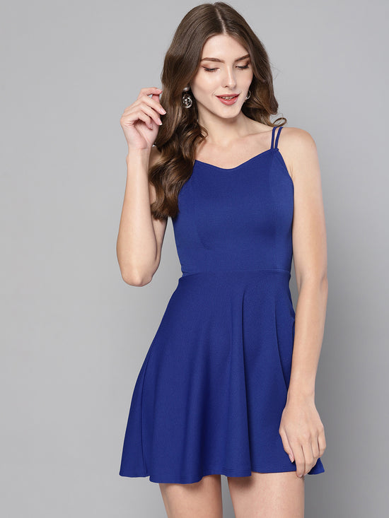 Veni Vidi Vici Royal Blue String Back Skater Dress