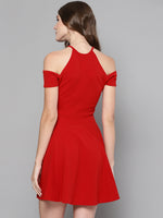 Red Frilled Cold Shoulder Skater Dress