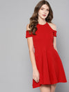 Red Frilled Cold Shoulder Skater Dress