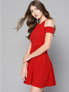 Red Frilled Cold Shoulder Skater Dress