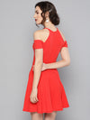 Coral Frilled Cold Shoulder Skater Dress