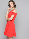 Coral Frilled Cold Shoulder Skater Dress