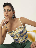 Veni Vidi Vici Mustard Striped Floral Frilled Bustier Top