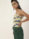 Veni Vidi Vici Mustard Striped Floral Frilled Bustier Top