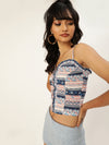 Veni Vidi Vici Peach Striped Floral Frilled Bustier Top