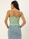 Veni Vidi Vici Green Small Floral Frilled Bustier Top