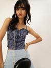 Veni Vidi Vici Navy Small Floral Frilled Bustier Top