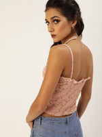 Veni Vidi Vici Peach Small Floral Frilled Bustier Top