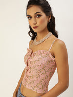 Veni Vidi Vici Peach Small Floral Frilled Bustier Top