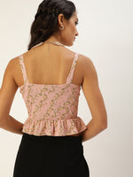 Veni Vidi Vici Peach Small Floral Frilled Bottom Strappy Top