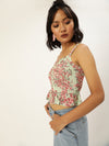 Veni Vidi Vici Green Floral Frilled Bottom Strappy Top