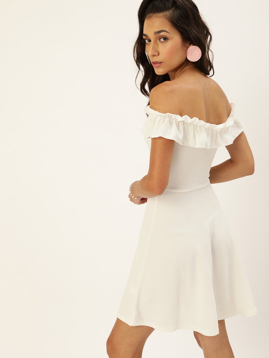 Veni Vidi Vici White Frilled Bardot Skater Dress