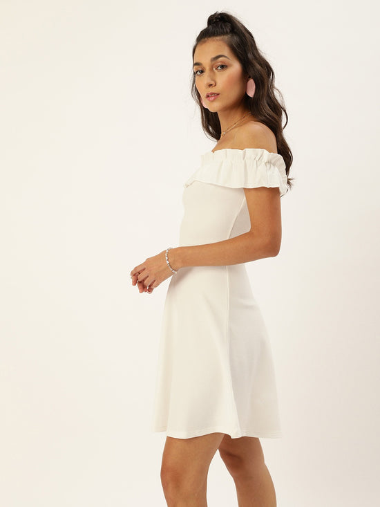 Veni Vidi Vici White Frilled Bardot Skater Dress