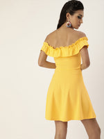 Veni Vidi Vici Yellow Frilled Bardot Skater Dress