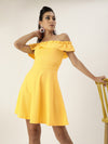 Veni Vidi Vici Yellow Frilled Bardot Skater Dress