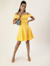 Veni Vidi Vici Yellow Frilled Bardot Skater Dress