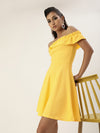 Veni Vidi Vici Yellow Frilled Bardot Skater Dress