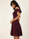 Veni Vidi Vici Maroon Frilled Bardot Skater Dress