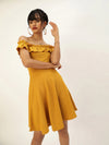 Veni Vidi Vici Mustard Frilled Bardot Skater Dress