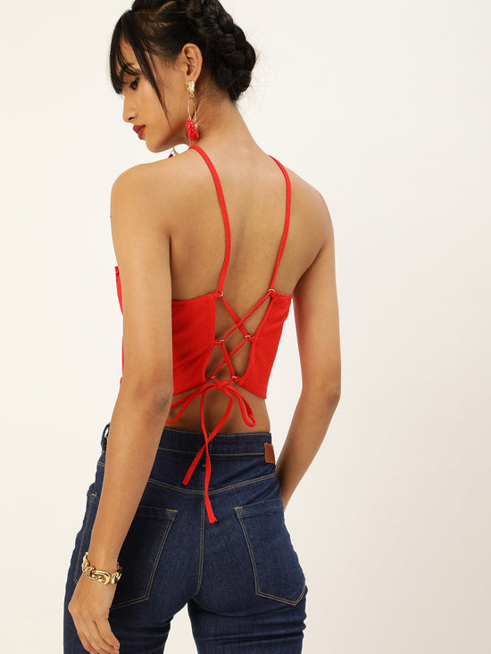 Veni Vidi Vici Red Lace Up Back Top