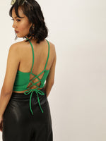 Veni Vidi Vici Green Lace Up Back Top