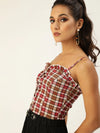 Veni Vidi Vici Mustard And Red Plaid Frilled Bustier Top