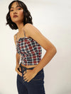Veni Vidi Vici Red And Navy Plaid Frilled Bustier Top