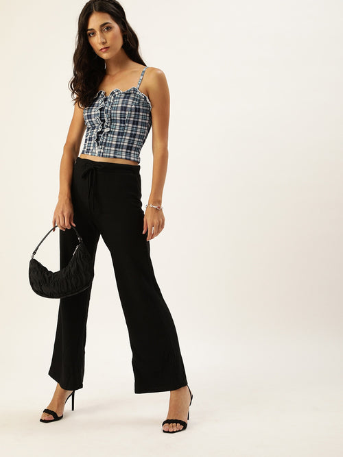 Veni Vidi Vici Cyan And Navy Plaid Frilled Bustier Top