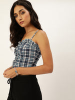 Veni Vidi Vici Cyan And Navy Plaid Frilled Bustier Top