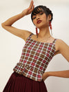 Veni Vidi Vici Mustard And Red Plaid Frilled Bottom Strappy Top