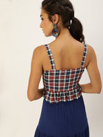 Veni Vidi Vici Red And Navy Plaid Frilled Bottom Strappy Top