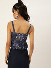 Veni Vidi Vici Navy Noir Floral Frilled Bottom Strappy Top