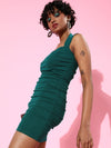 Veni Vidi Vici Dark Green Ruched Bodycon Strap Dress