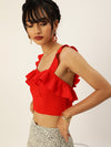 Veni Vidi Vici Red Frilled Tie Back Top