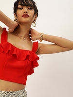 Veni Vidi Vici Red Frilled Tie Back Top