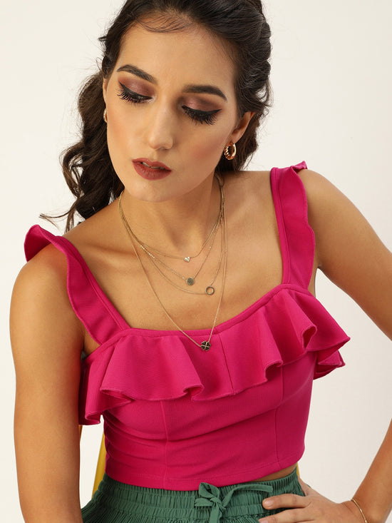 Veni Vidi Vici Fuschia Frilled Tie Back Top