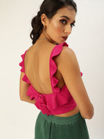 Veni Vidi Vici Fuschia Frilled Tie Back Top